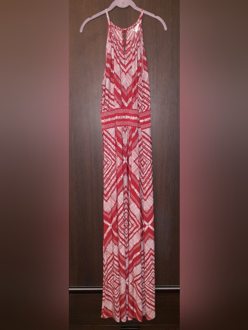 London Style Red & White Patterned Maxi Dress Size 18